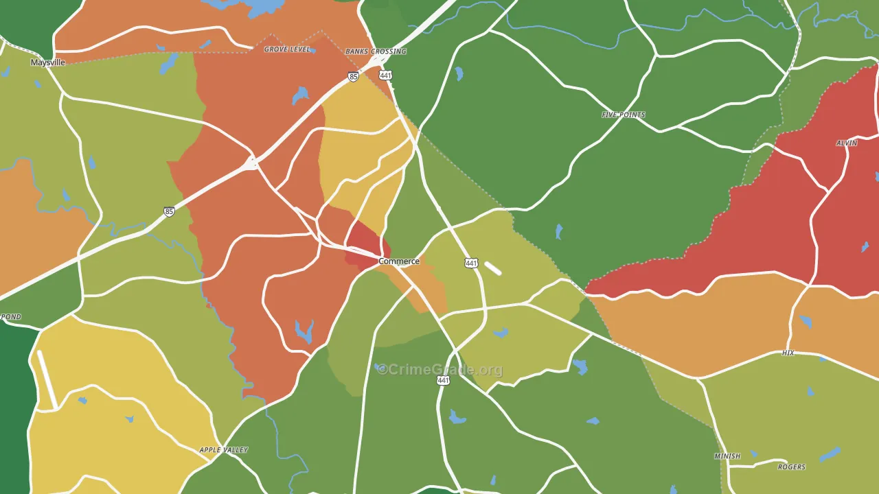 Commerce, GA Map of Assault Rates