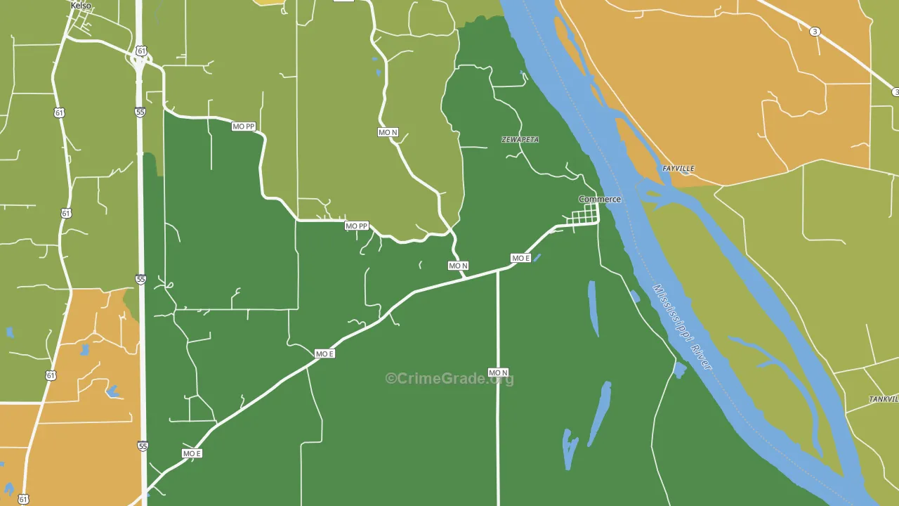 Commerce, MO Map of Assault Rates