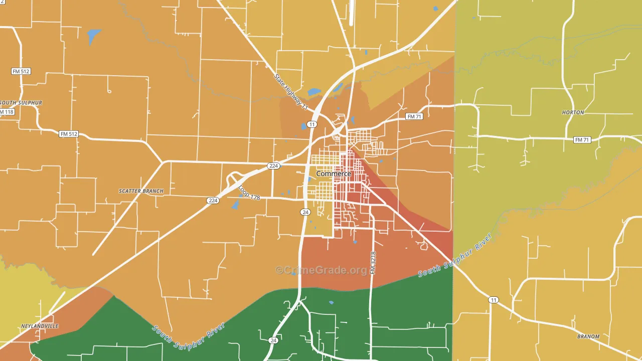 Commerce, TX Map of Assault Rates