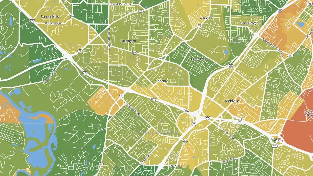 Concord, MO Map of Assault Rates