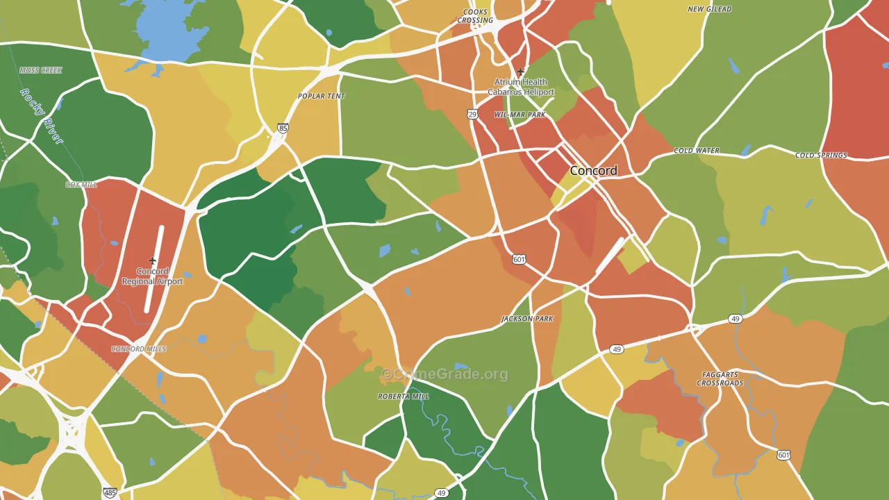 Concord, NC Map of Assault Rates