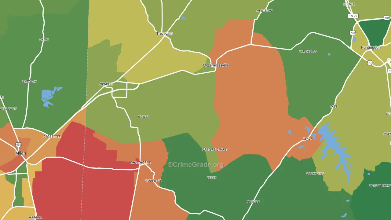 Concord, TN Map of Assault Rates