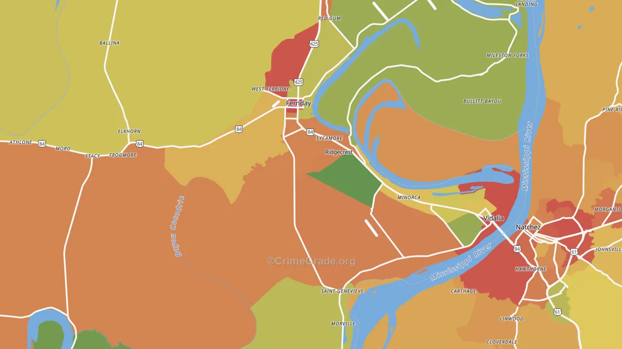 Concordia Parish, LA Map of Assault Rates