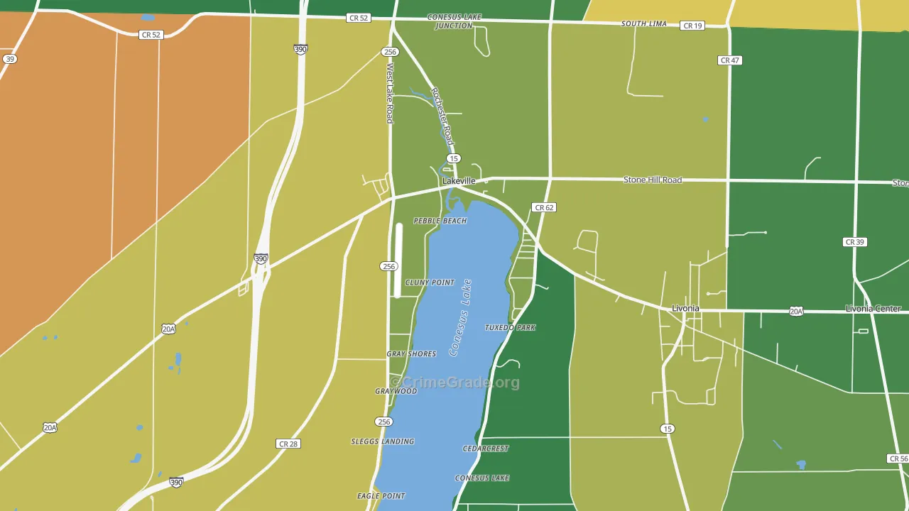 Conesus Lake, NY Map of Assault Rates