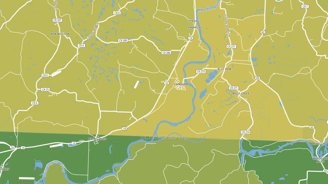 Conesville, OH Map of Assault Rates