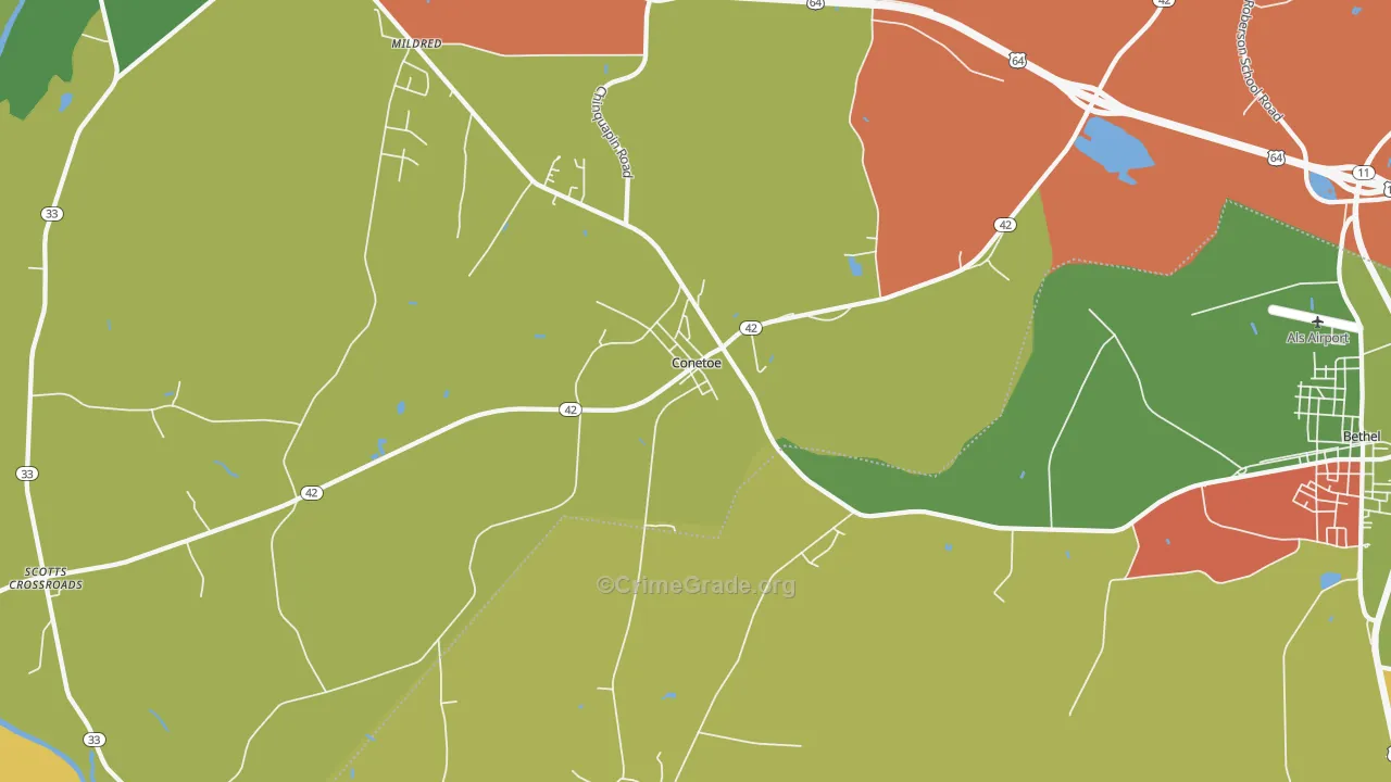 Conetoe, NC Map of Assault Rates