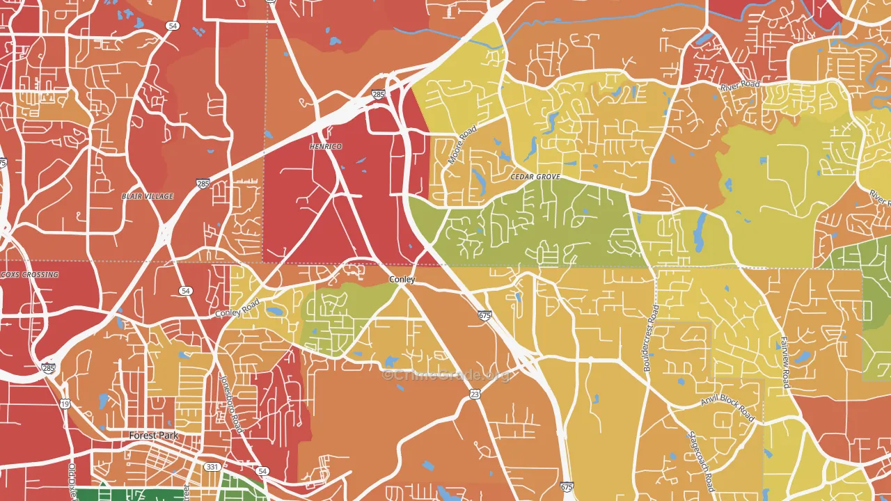 Conley, GA Map of Assault Rates