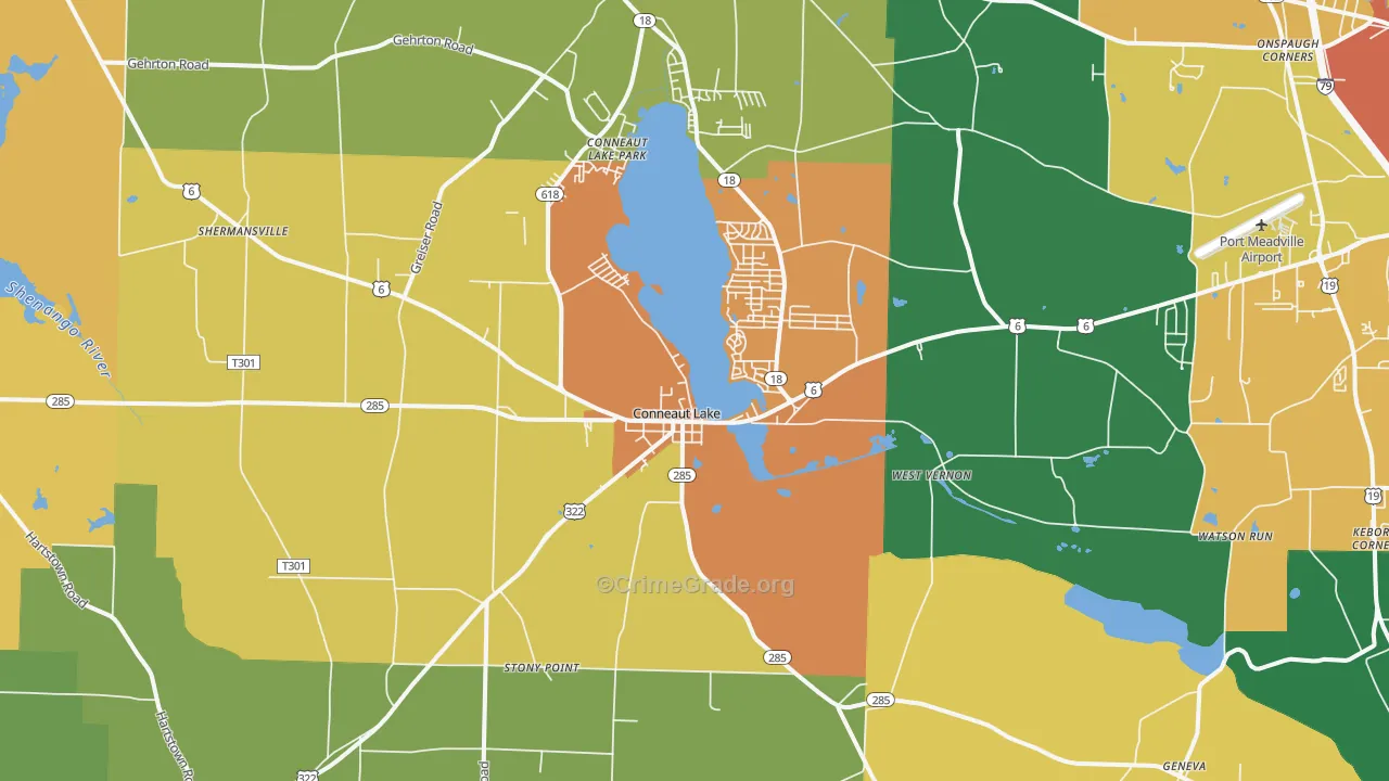 Conneaut Lake, PA Map of Assault Rates