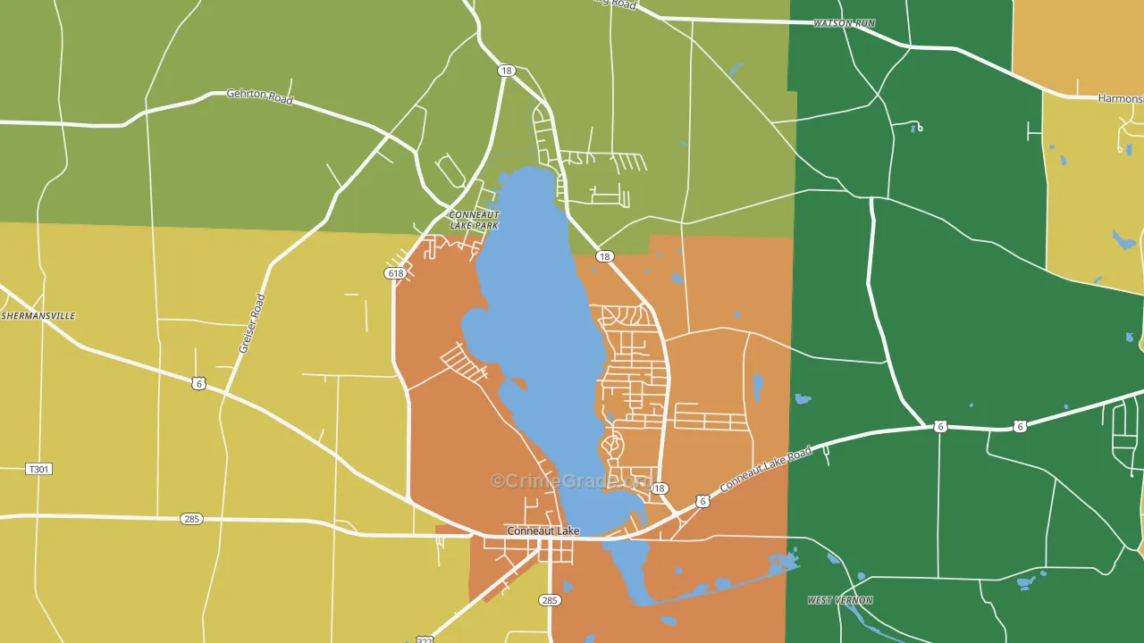 Conneaut Lakeshore, PA Map of Assault Rates