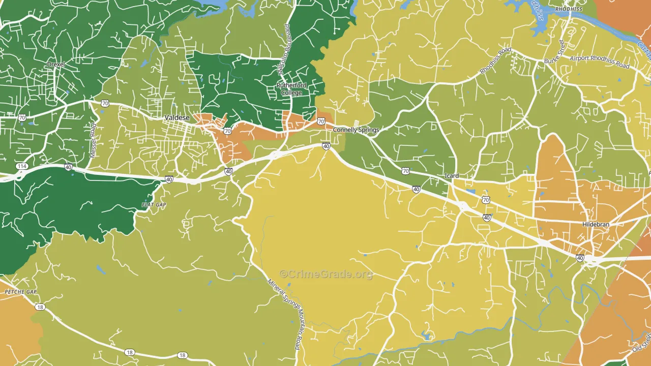 Connelly Springs, NC Map of Assault Rates