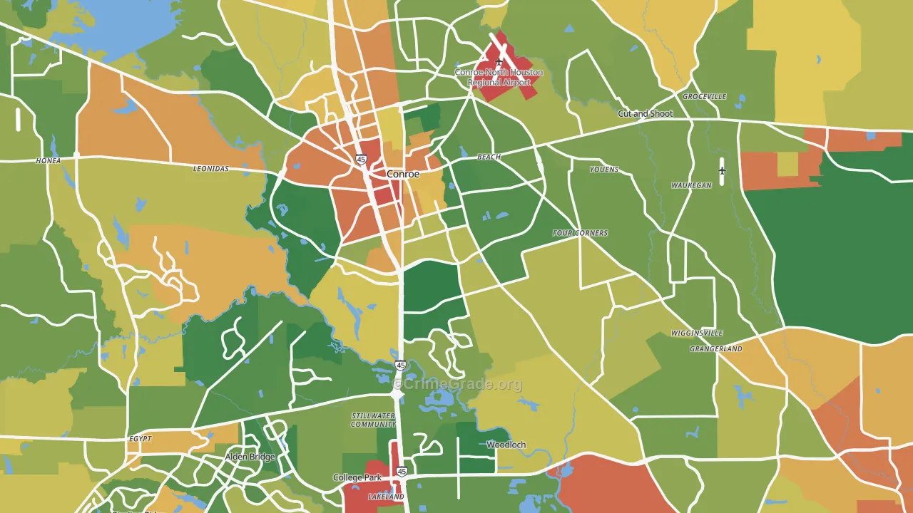 Conroe, TX Map of Assault Rates