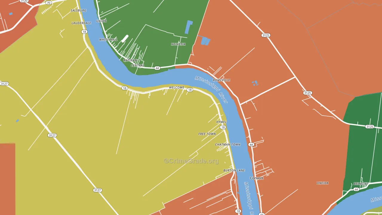 Convent, LA Map of Assault Rates