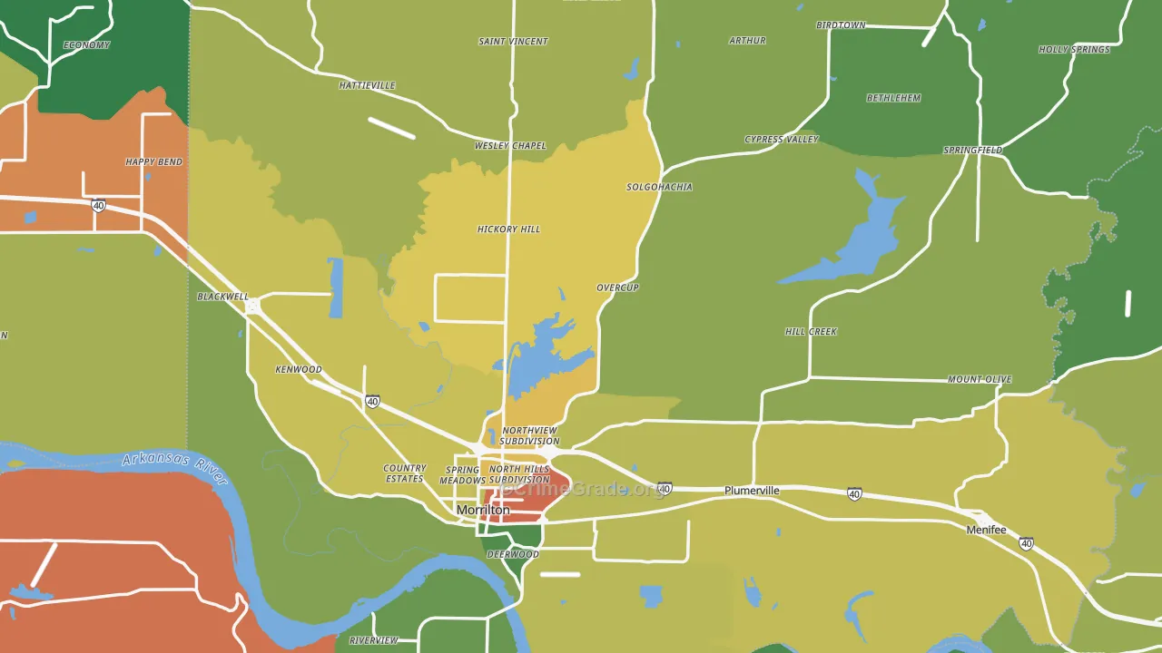 Conway County, AR Map of Assault Rates