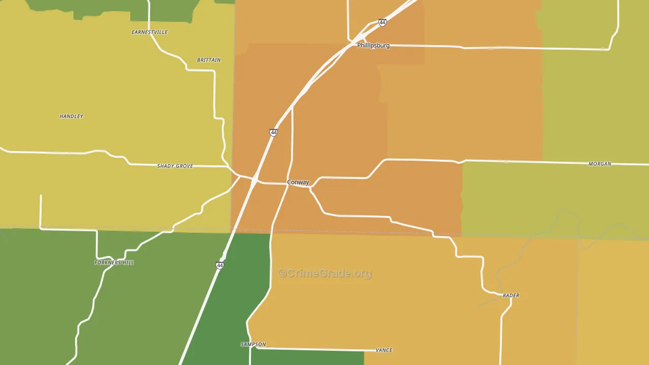 Conway, MO Map of Assault Rates