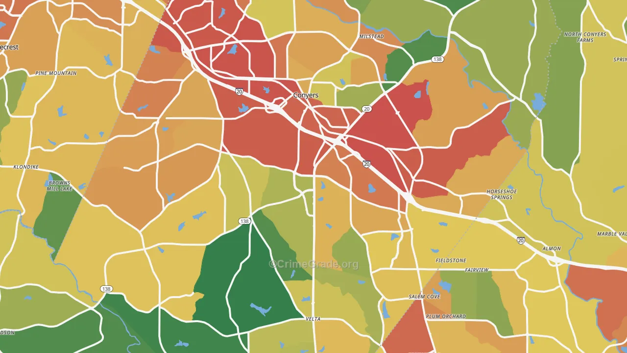 Conyers, GA Map of Assault Rates