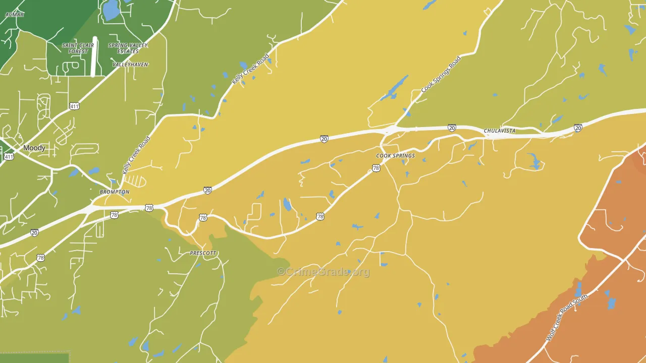 Cook Springs, AL Map of Assault Rates