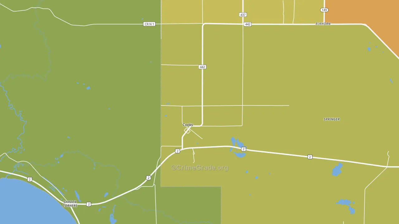Cooks, MI Map of Assault Rates