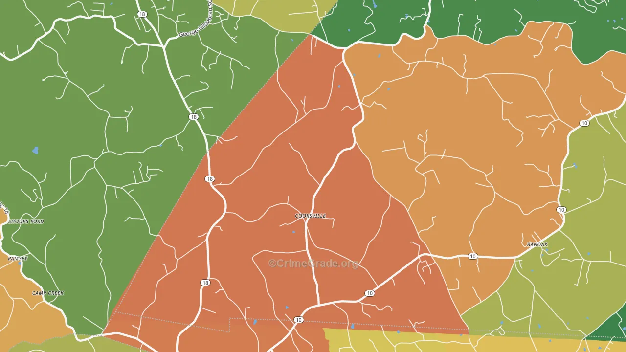 Cooksville, NC Map of Assault Rates