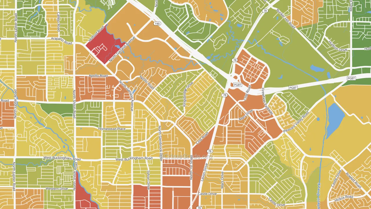 Coomer Creek, Garland, TX Map of Assault Rates