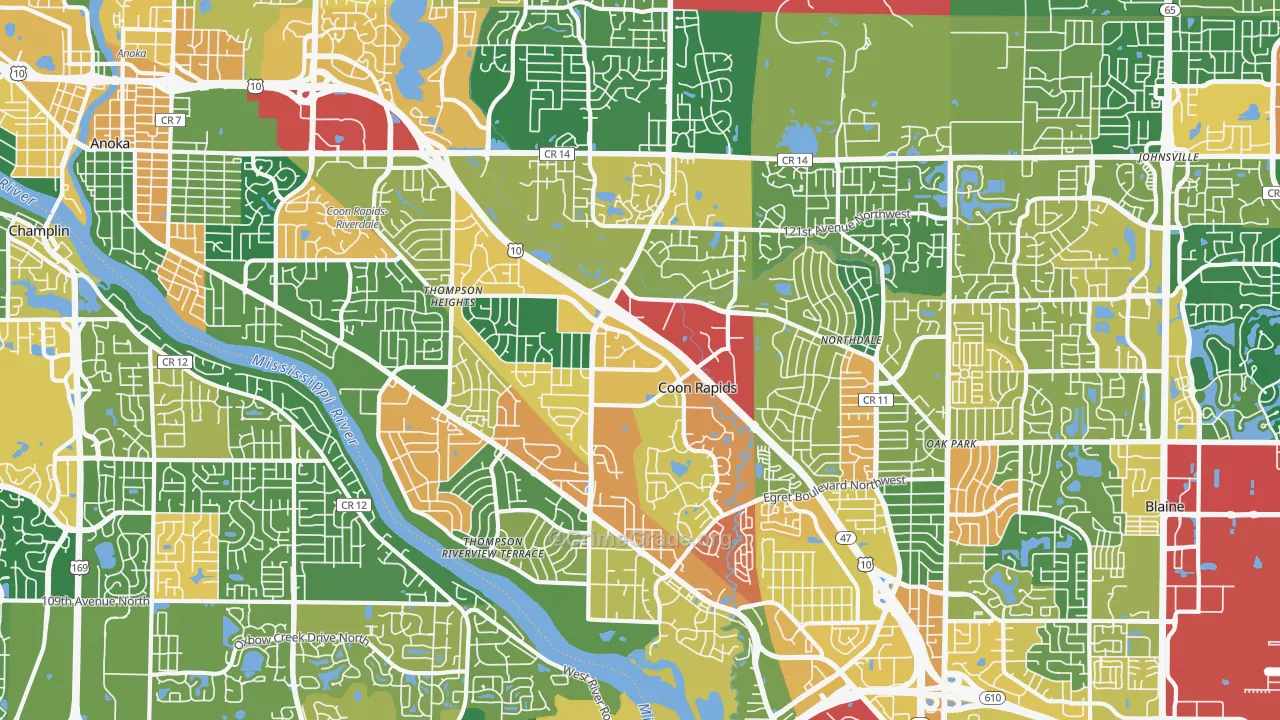 Coon Rapids, MN Map of Assault Rates