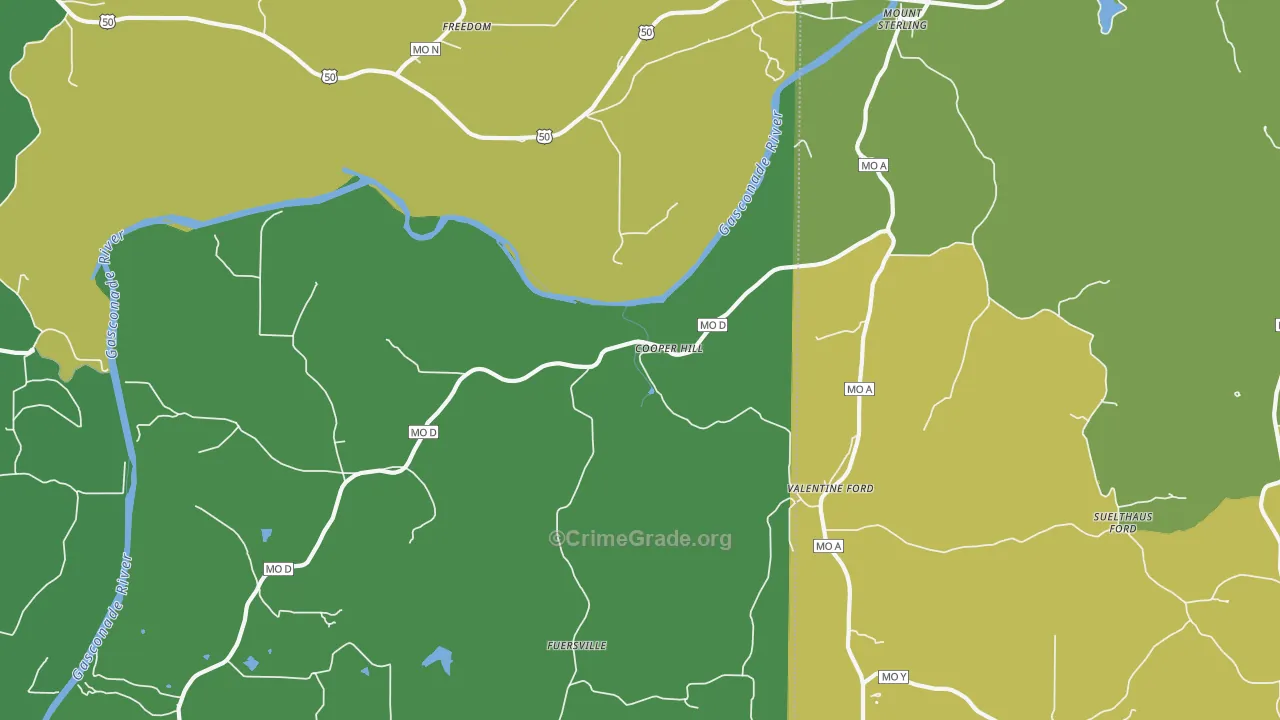 Cooper Hill, MO Map of Assault Rates
