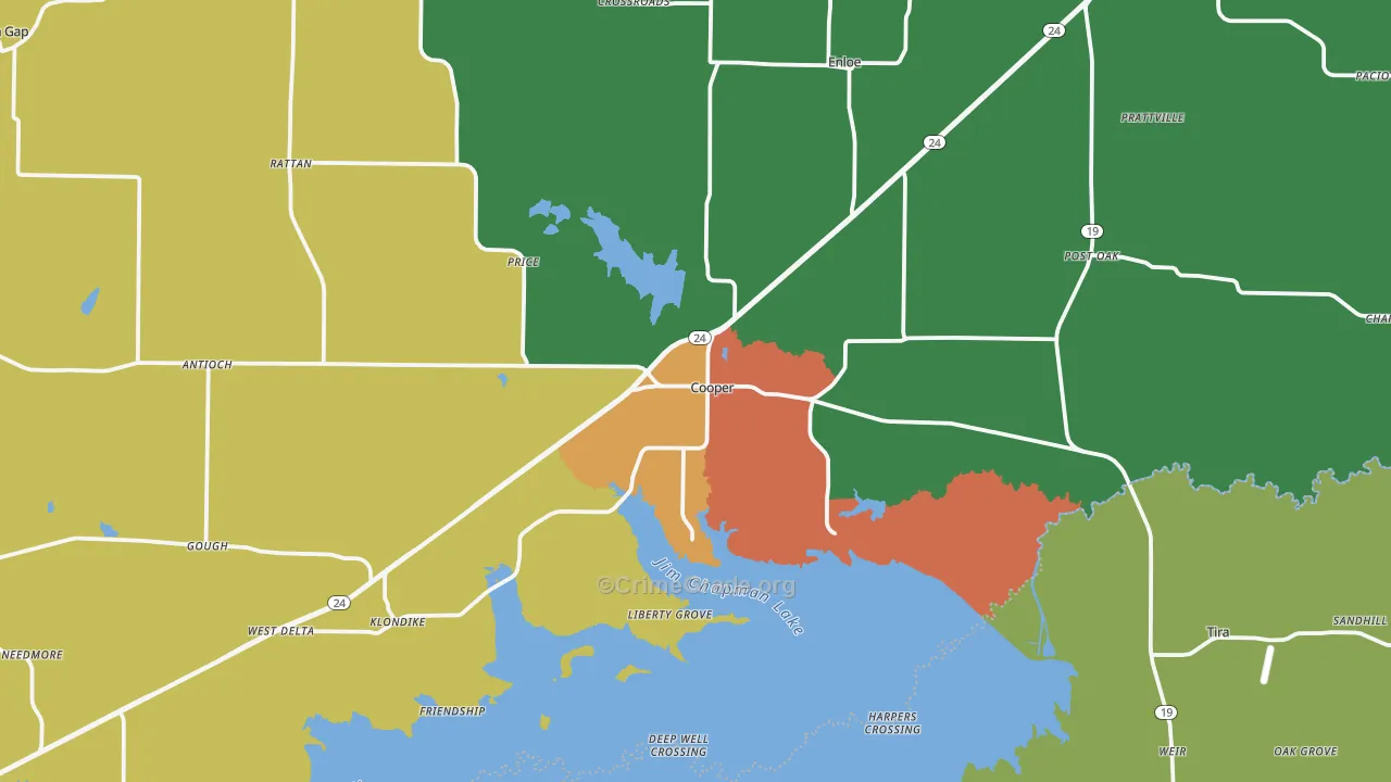 Cooper, TX Map of Assault Rates