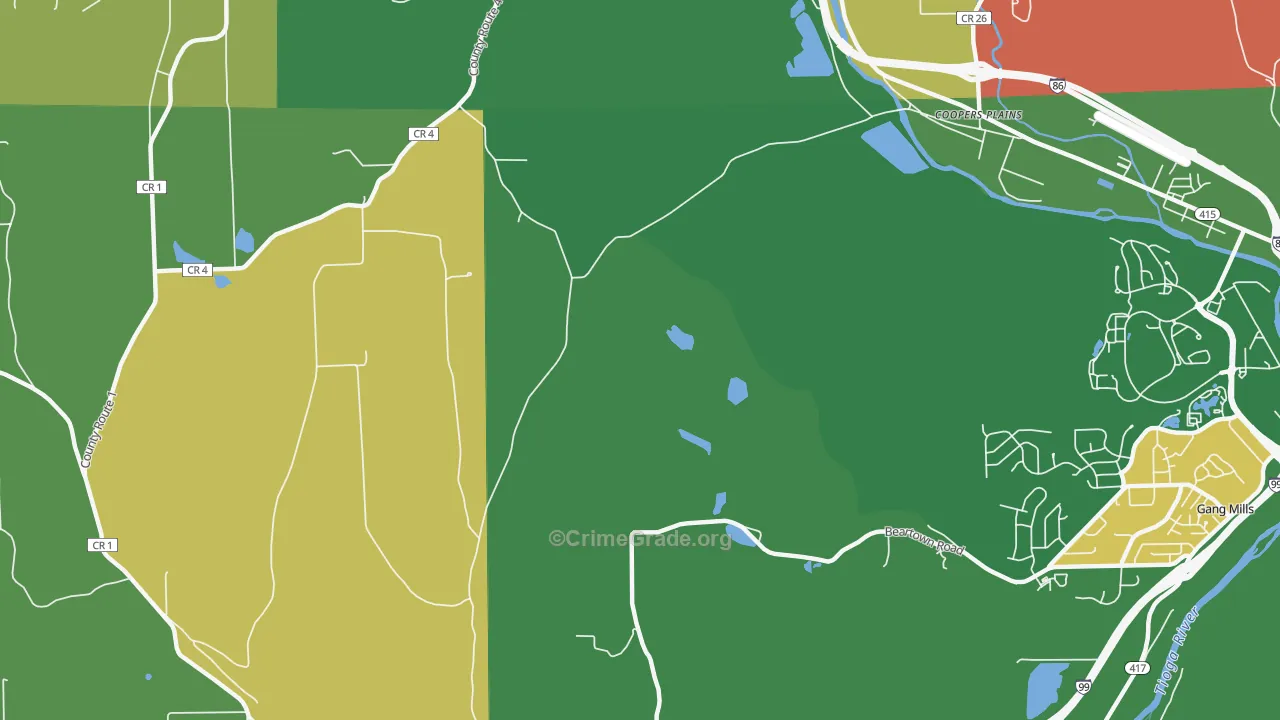 Coopers Plains, NY Map of Assault Rates