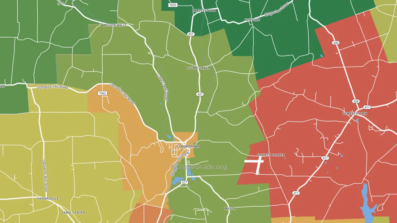 Cooperstown, PA Map of Assault Rates
