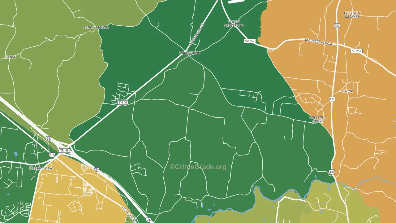 Coopertown, TN Map of Assault Rates