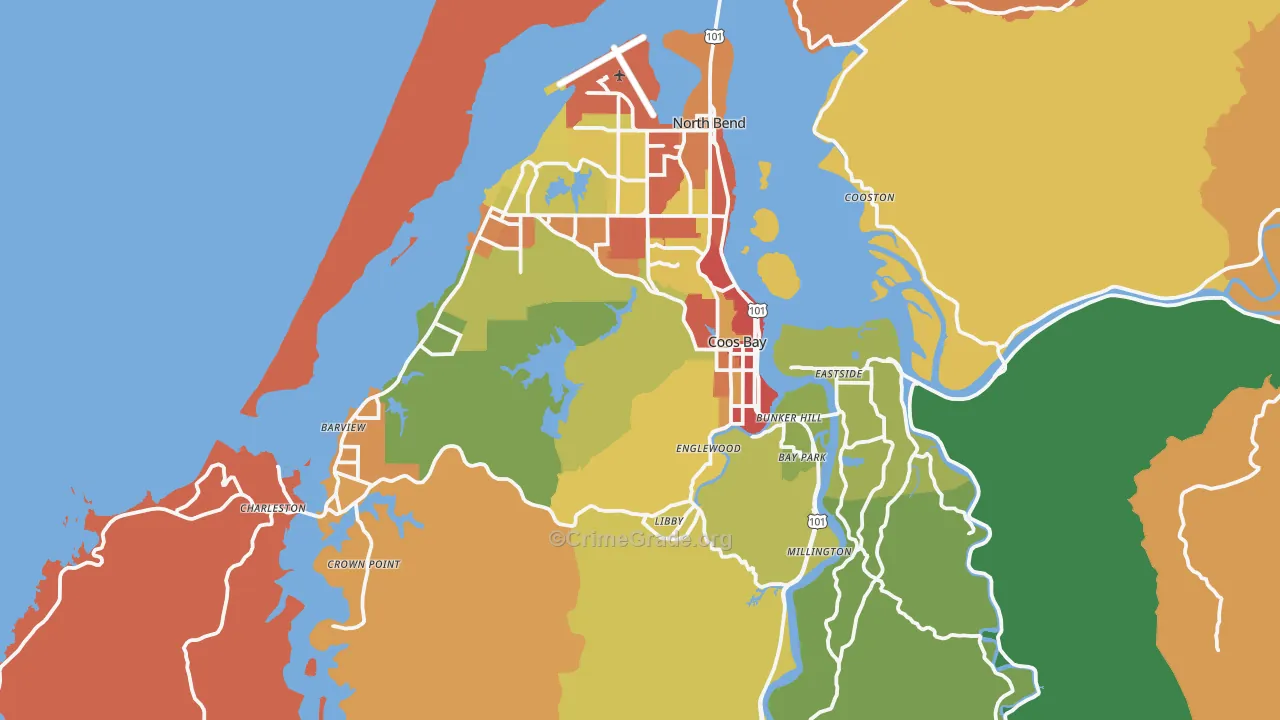 Coos Bay, OR Map of Assault Rates
