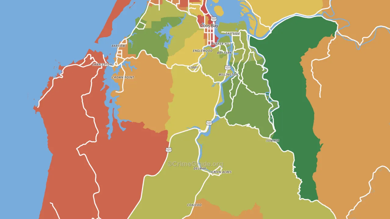 Coos County, OR Map of Assault Rates