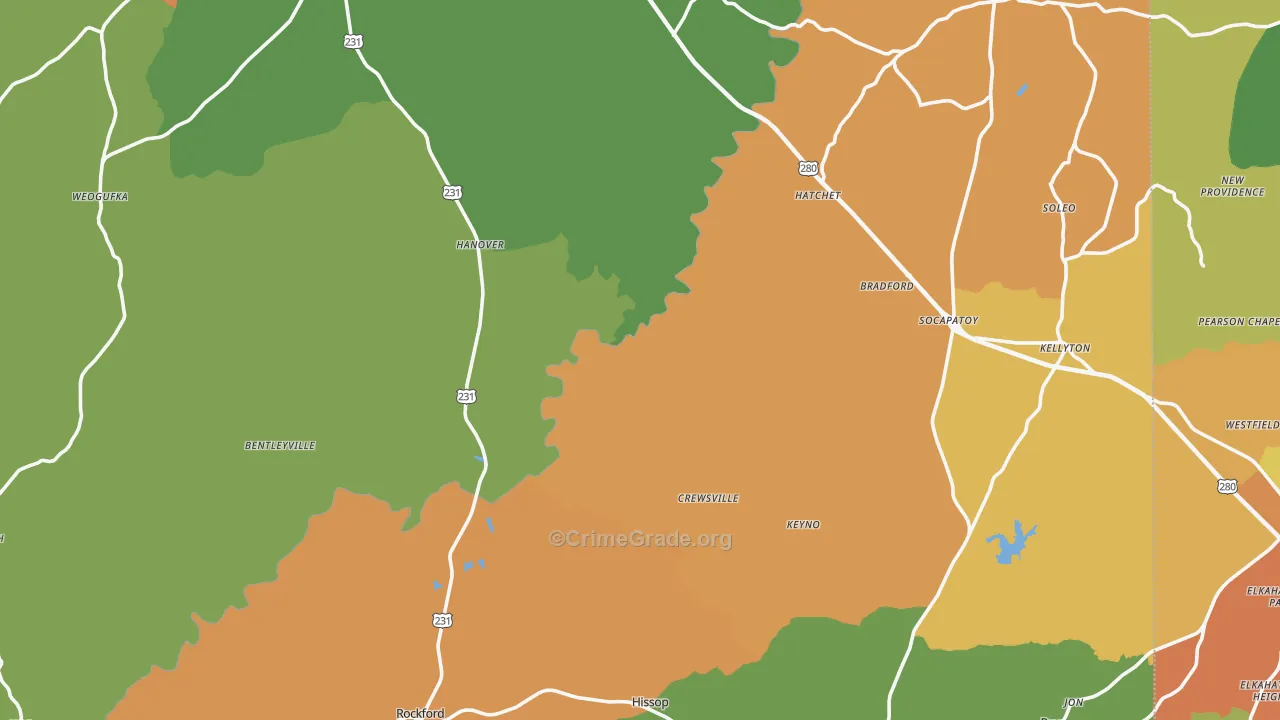 Coosa County, AL Map of Assault Rates