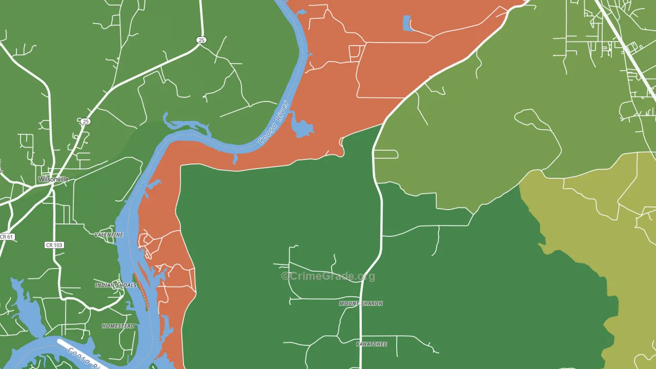 Coosa Pines, AL Map of Assault Rates