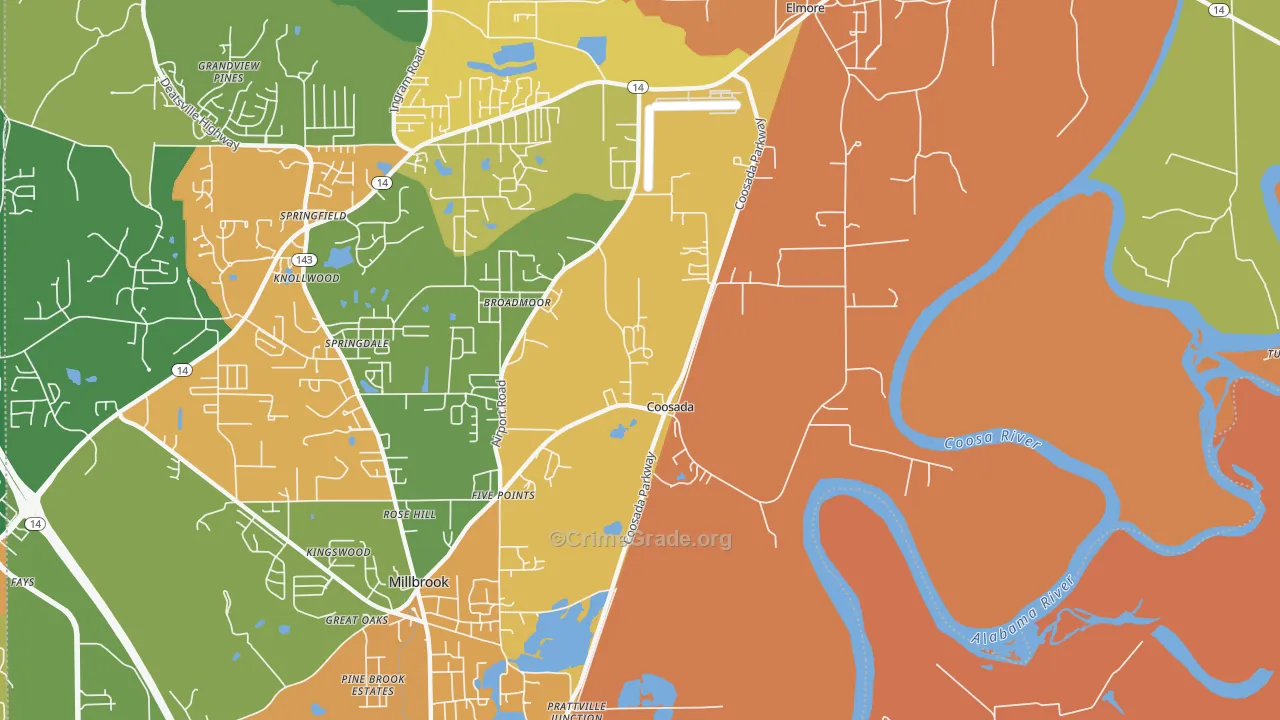 Coosada, AL Map of Assault Rates