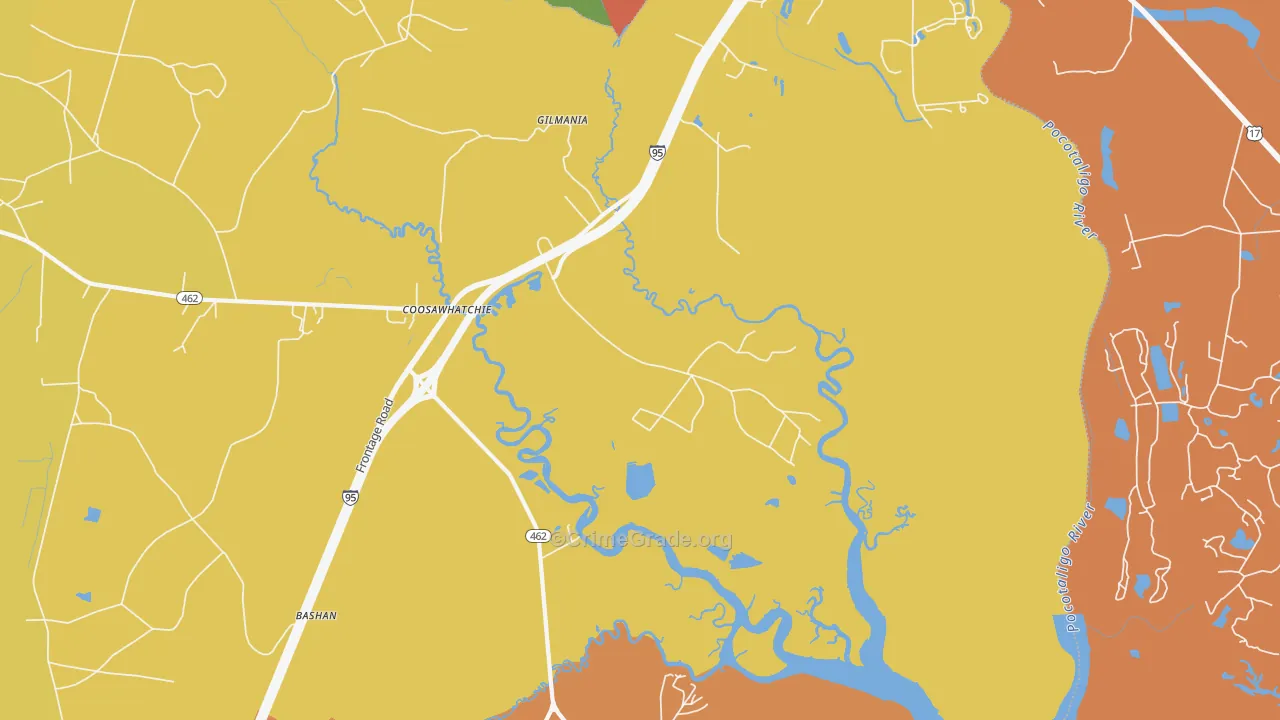 Coosawatchie, SC Map of Assault Rates