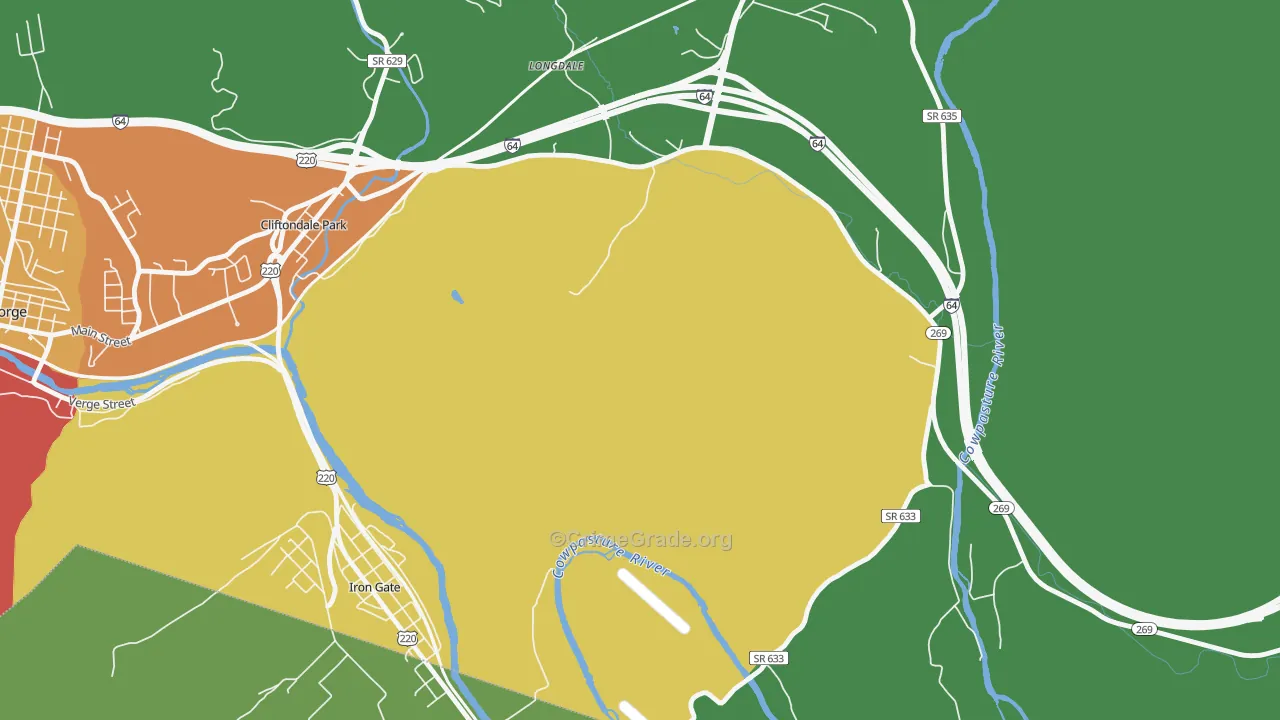 Copeland, VA Map of Assault Rates