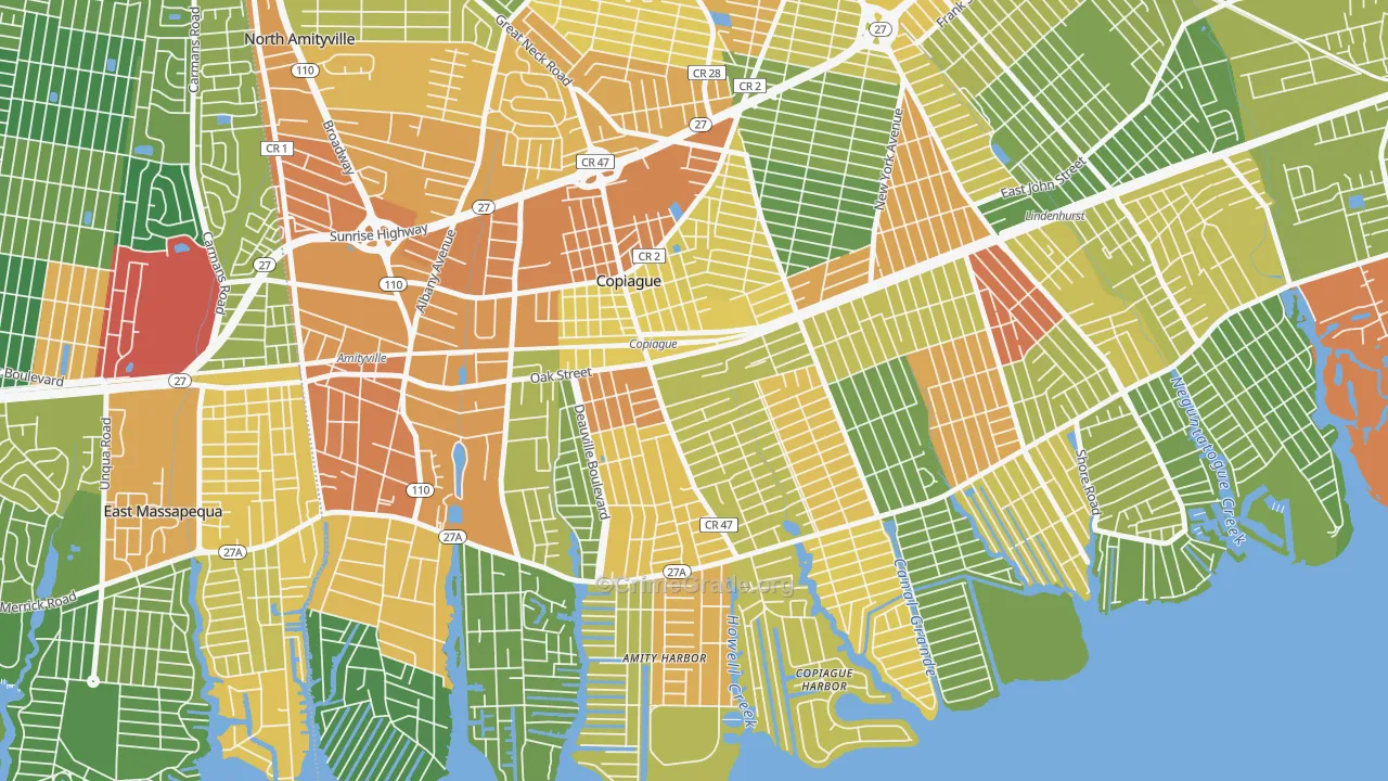 Copiague, NY Map of Assault Rates