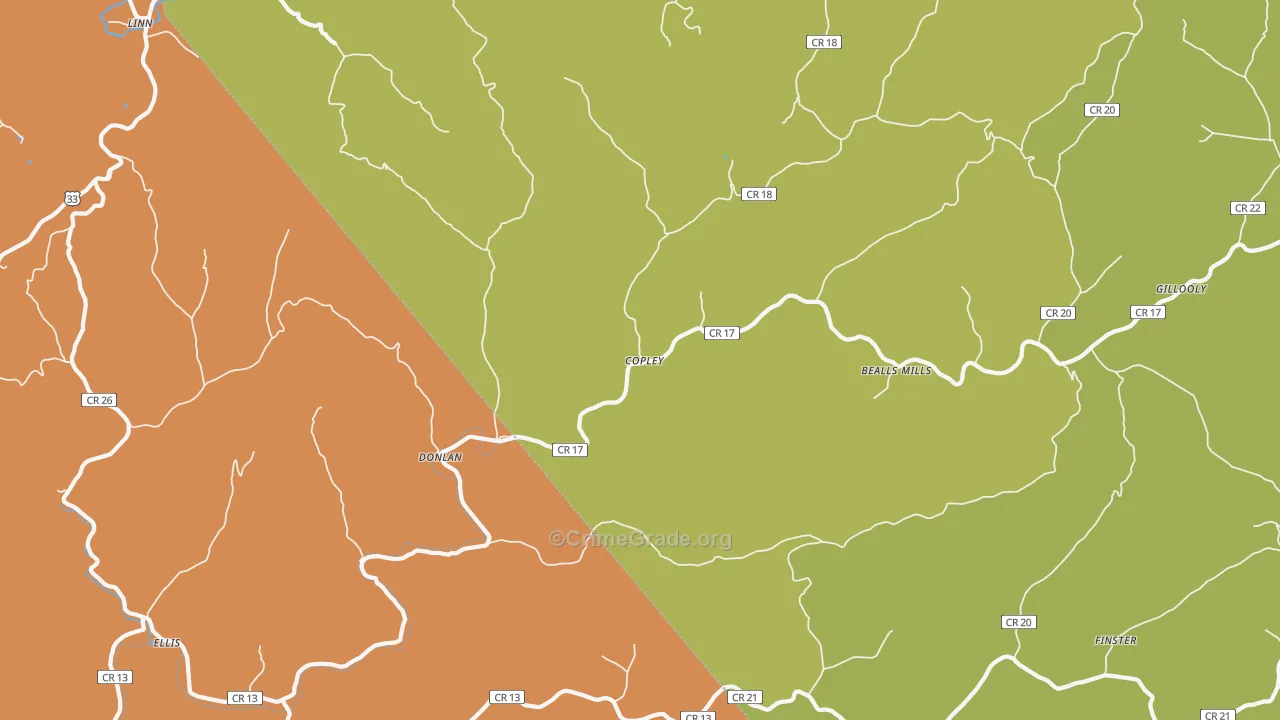 Copley, WV Map of Assault Rates