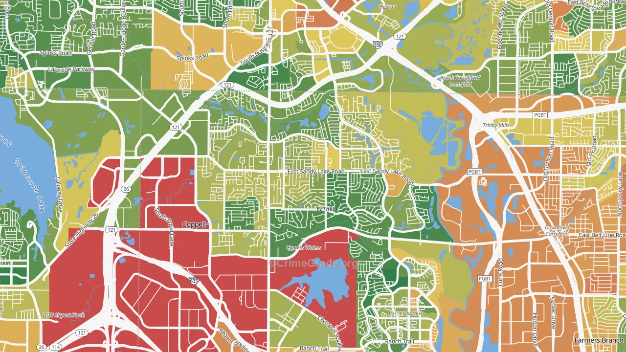 Coppell, TX Map of Assault Rates