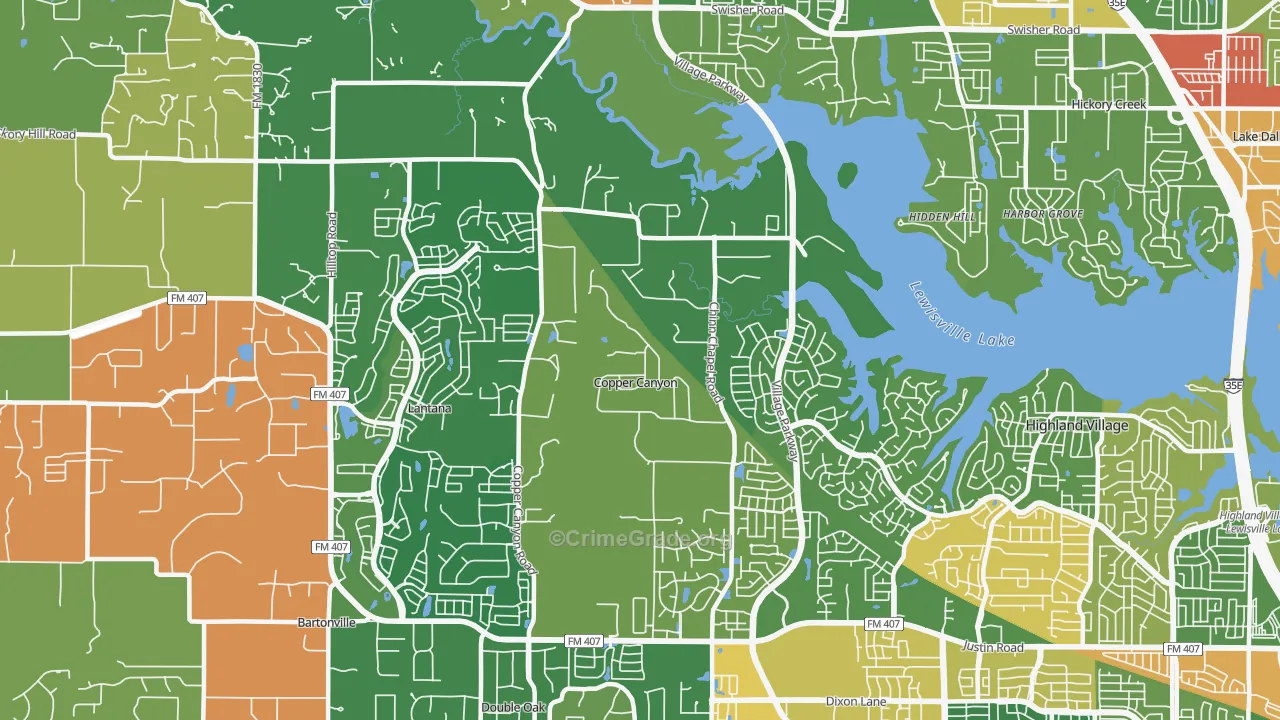 Copper Canyon, TX Map of Assault Rates