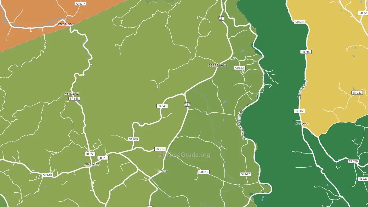 Copper Hill, VA Map of Assault Rates