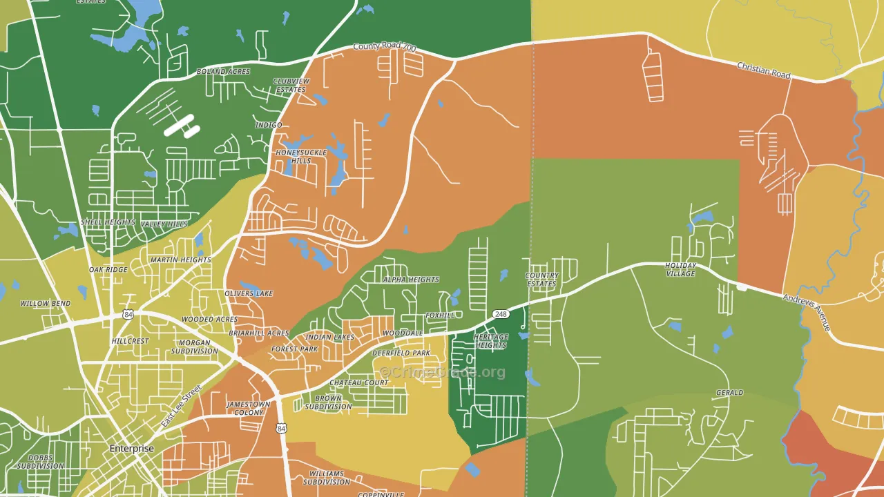 Coppinville, AL Map of Assault Rates