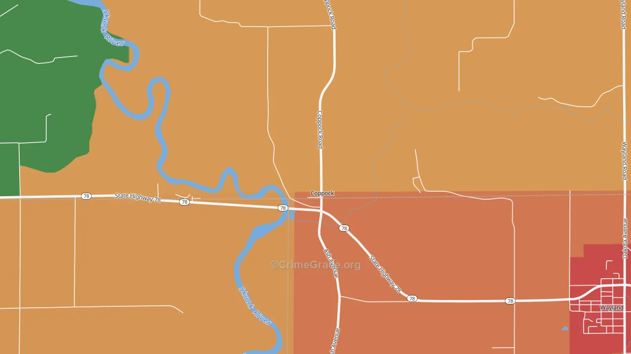 Coppock, IA Map of Assault Rates
