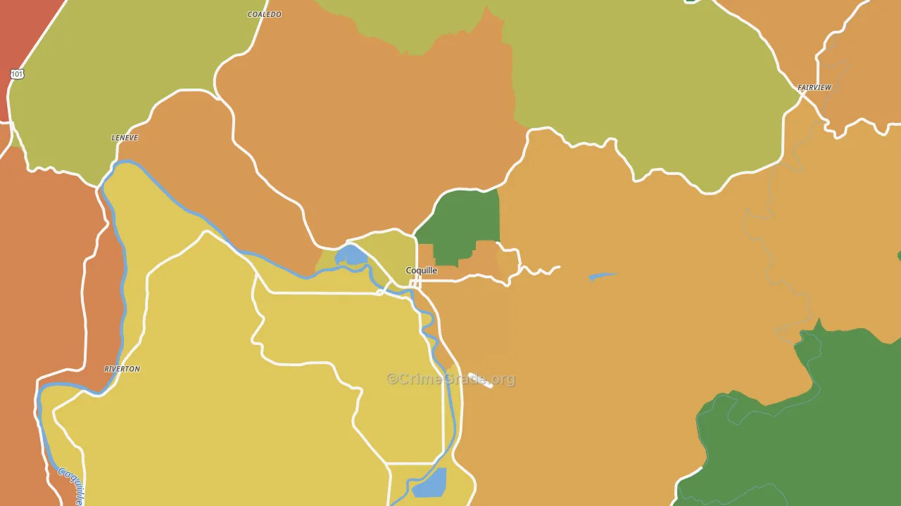 Coquille, OR Map of Assault Rates