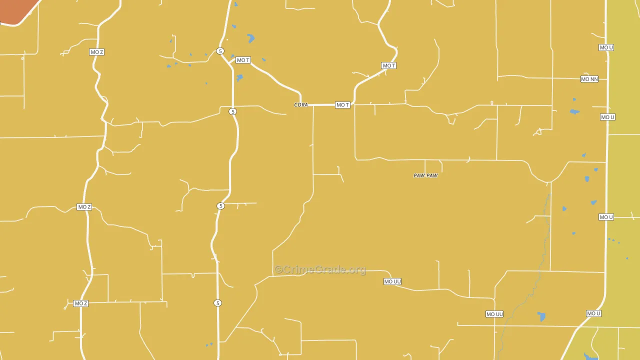 Cora, MO Map of Assault Rates