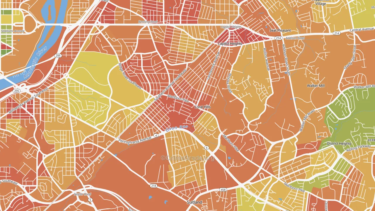 Coral Hills, MD Map of Assault Rates