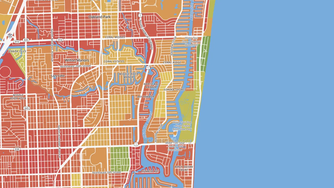 Coral Ridge, Fort Lauderdale, FL Map of Assault Rates