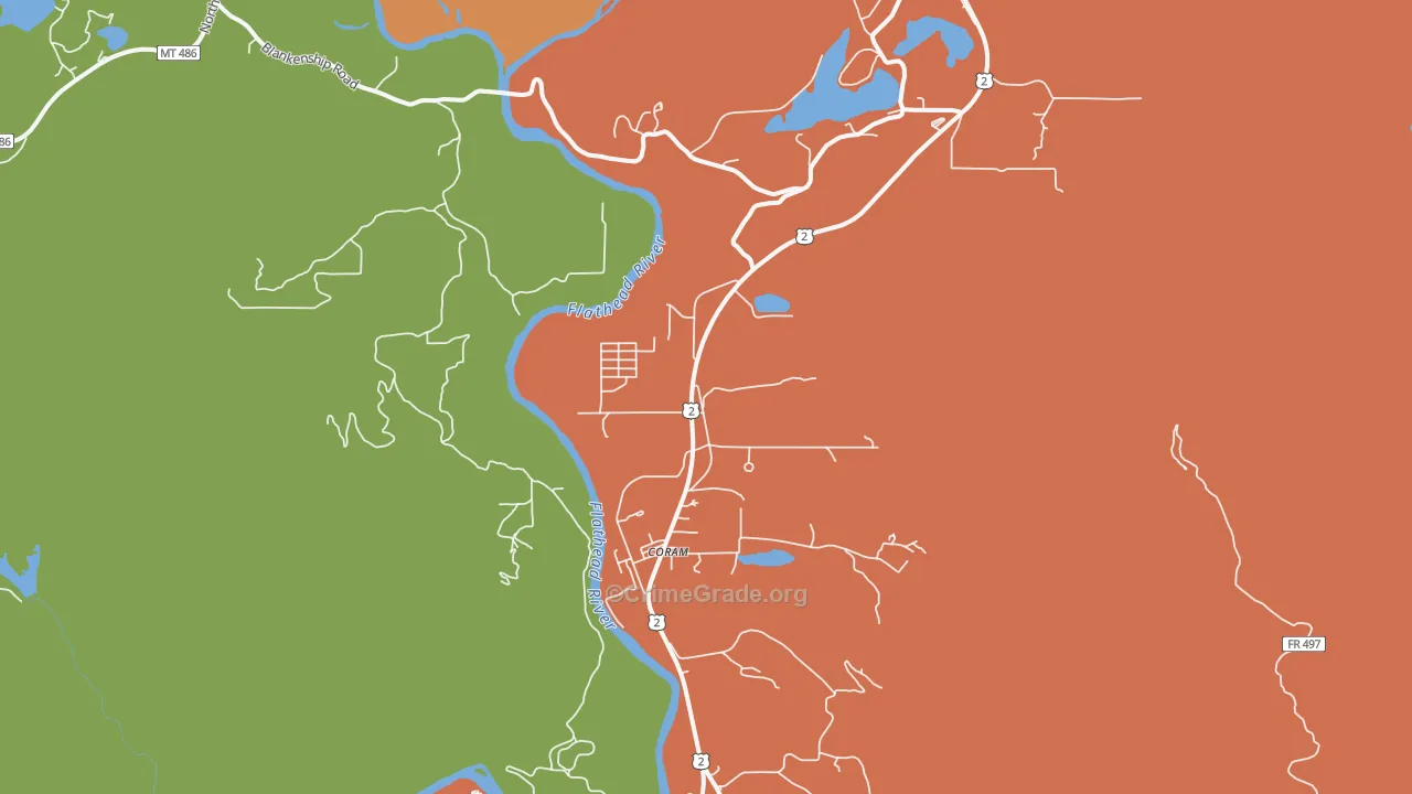 Coram, MT Map of Assault Rates