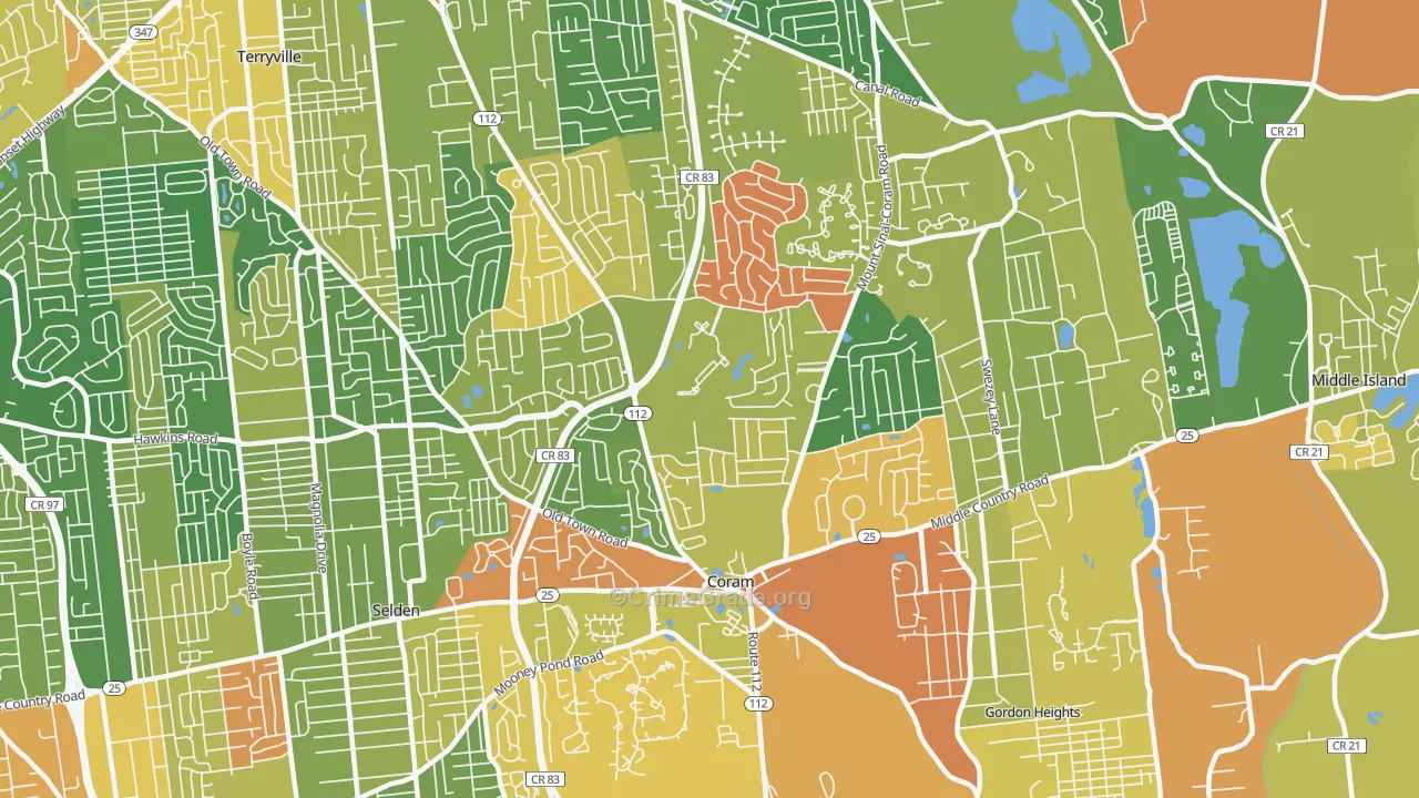 Coram, NY Map of Assault Rates