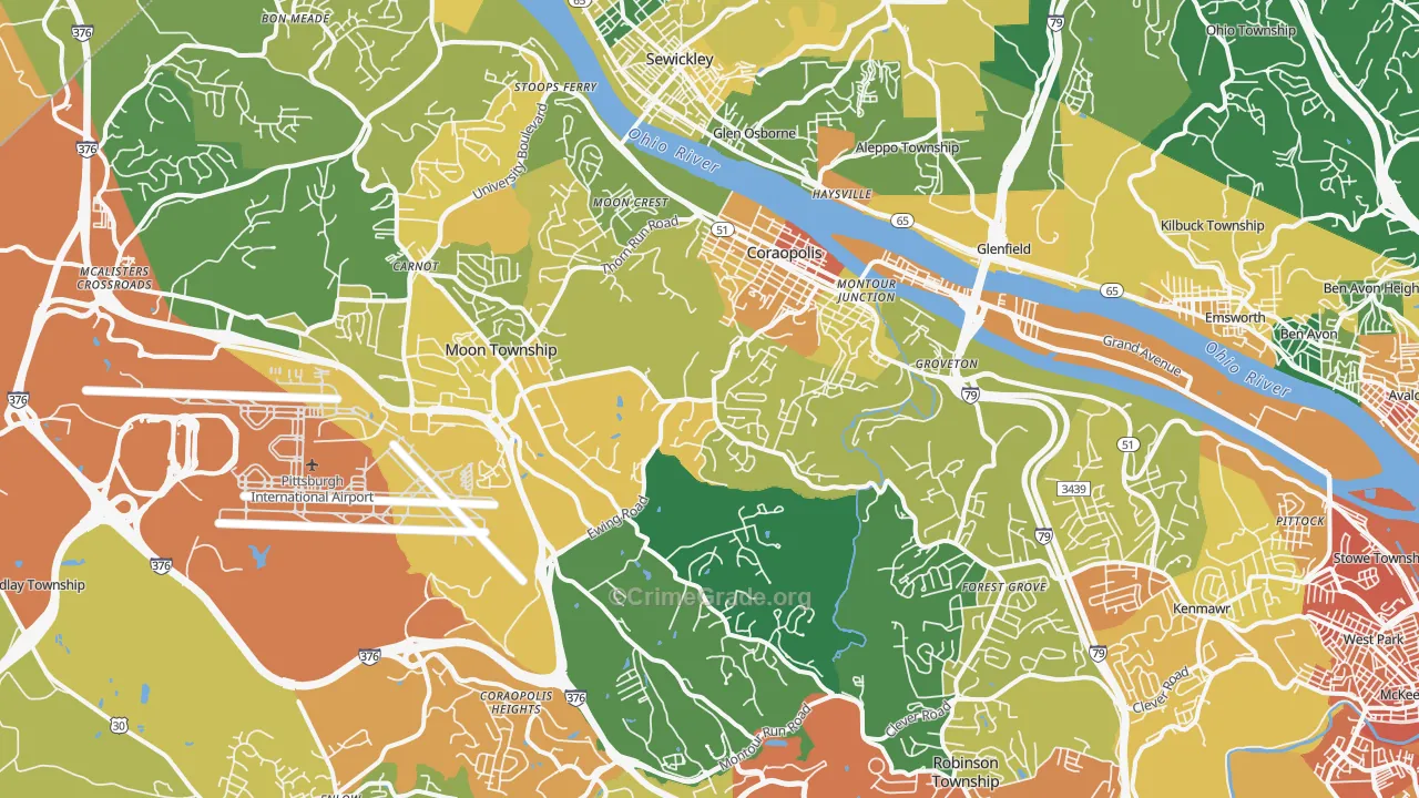 Coraopolis, PA Map of Assault Rates